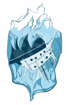 Design of a big iceberg and ship catched and frozen illustration.