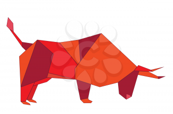 Geometric illustration of red bull origami style design.