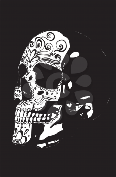 Day of the dead floral sugar skull design in black and white.