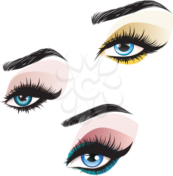 Fashion female blue eyes with decorative makeup illustration.