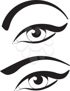 Black and white eye with eyebrows in modern shapes.