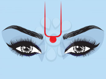Indian god krishna eyes on blue skin illustration.