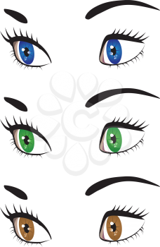 Set of woman's eyes of different colors on white background.