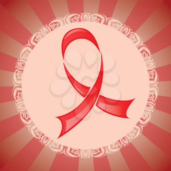 Stylized red support ribbon on abstract background.