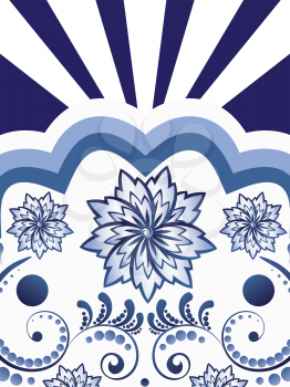 Decorative floral background in blue and white colors.