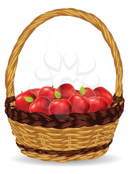 Fresh red apples in a basket on white background.