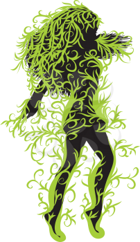 Illustration of female silhouette with green floral.