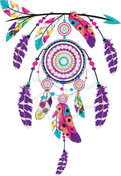 Boho style arrow with dream catcher, stylized native american design.