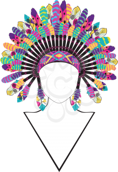 Native american headdress with feathers, war bonnet, front view.