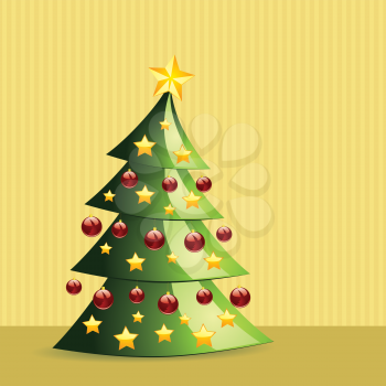 Illustration of green Christmas tree interior background.