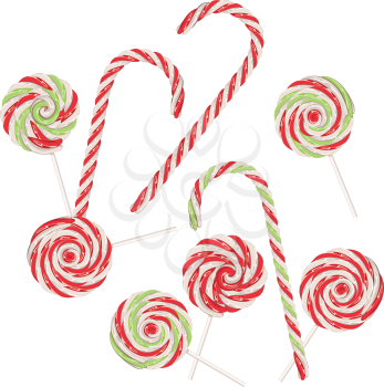 Collection of tasty striped candy canes, Christmas sweets.