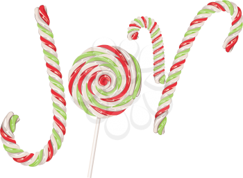 The word joy made out of sweet candy canes.