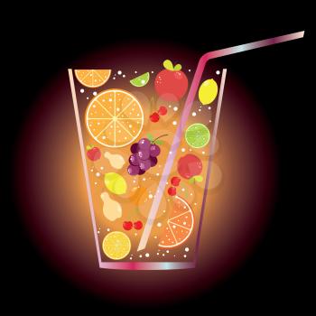 Glass of fresh fruit juice, flat style icon.