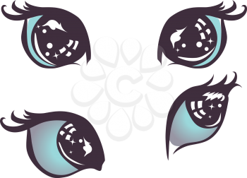 Cartoon stylized cat eyes of blue color with lashes.