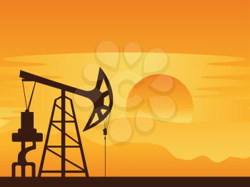 Sunset background and working oil pump silhouette.