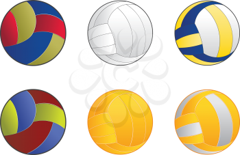 Set of cartoon volleyball balls icons in different colors.