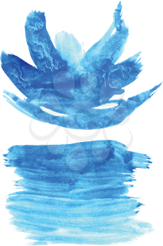 Watercolor paint strokes of bright blue color on white background.