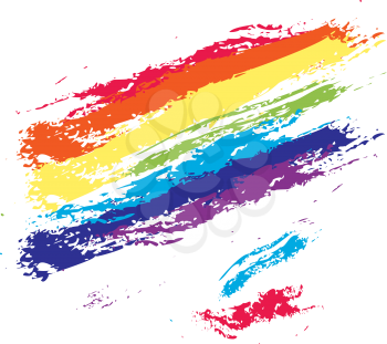 Rainbow color grunge brush strokes on white background.