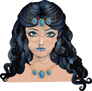 Illustration of fantasy girl portrait with blue hair.