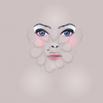 Art illustration of a beauty girl face with makeup.