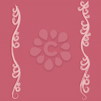 Illustration of pink vintage grunge floral curves background.
