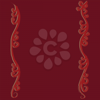 Illustration of red vintage grunge floral curves background.