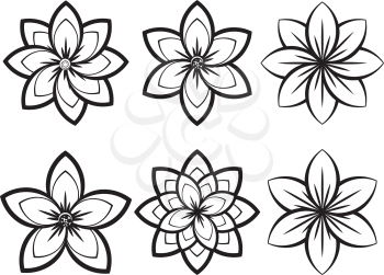 Set of different stylistic flowers in black and white.