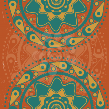 Abstract ornament of turquoise and yellow color on orange background.
