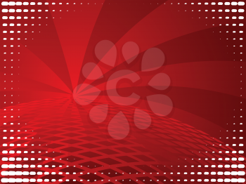 Illustration of abstract red background with rays and halftone.
