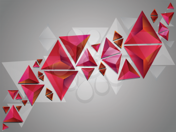 Abstract illustration with 3d triangles of red color.