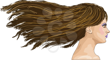 Illustration of side-view portrait of girl with long brown hair.