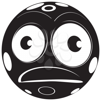 Black ball with big eyes character, shock expression.
