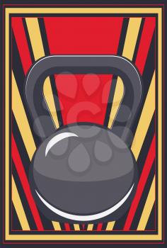 Abstract fitness themed retro design, kettlebell background illustration.