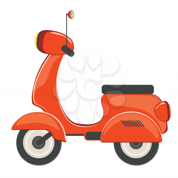 Abstract cartoon red scooter, motorbike illustration on white background.