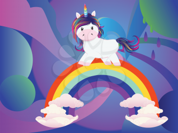 Cute cartoon unicorn with colorful rainbow illustration.
