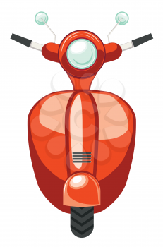 Abstract cartoon red scooter, motorbike illustration on white background.