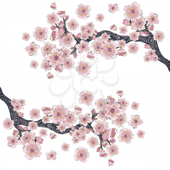 Spring cherry blossom tree branch, decorative Sakura flowers.