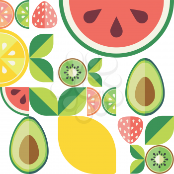 Abstract vintage pattern with flat style fruits and leaves.