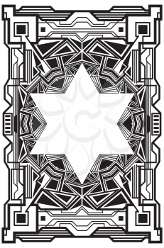 Decorative retro frame made of geometric elements, black and white art deco style.