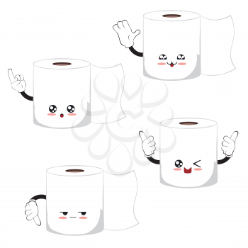 Toilet paper roll as cute character illustration on white background.