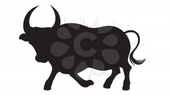 Cute cartoon bull black silhouette on white background illustration.