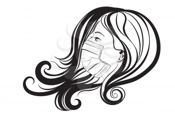 Female portrait in profile with disposable face mask illustration design.