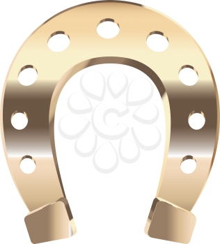 Luck symbol, gold horseshoe on white background.