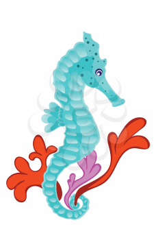Abstract cartoon underwater animal, colorful seahorse illustration.