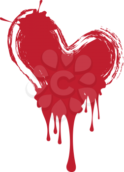 Grunge heart of red color with ink splatters.