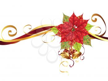 Decorative Christmas banner with red poinsettia ornament.
