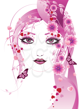 Fantasy portrait of a girl with floral in pink color.