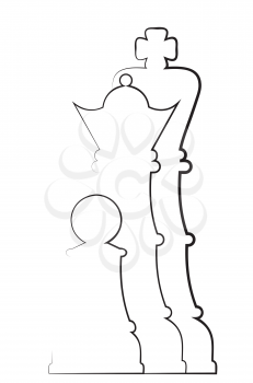 Abstract chess figures of the king, queen, and pawn line art design, sport themed illustration.