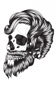 Bearded skull with hipster hairstyle for men in black and white design.