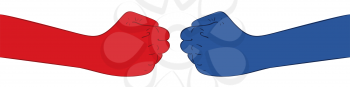 Simple illustration of red and blue fists, fighting themed banner.